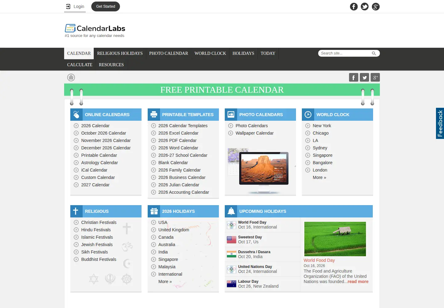 Screenshot of calendarlabs.com