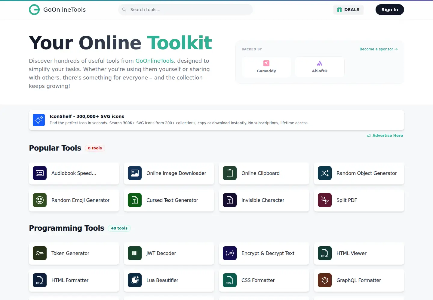 Captured homepage of goonlinetools.com in the current scan