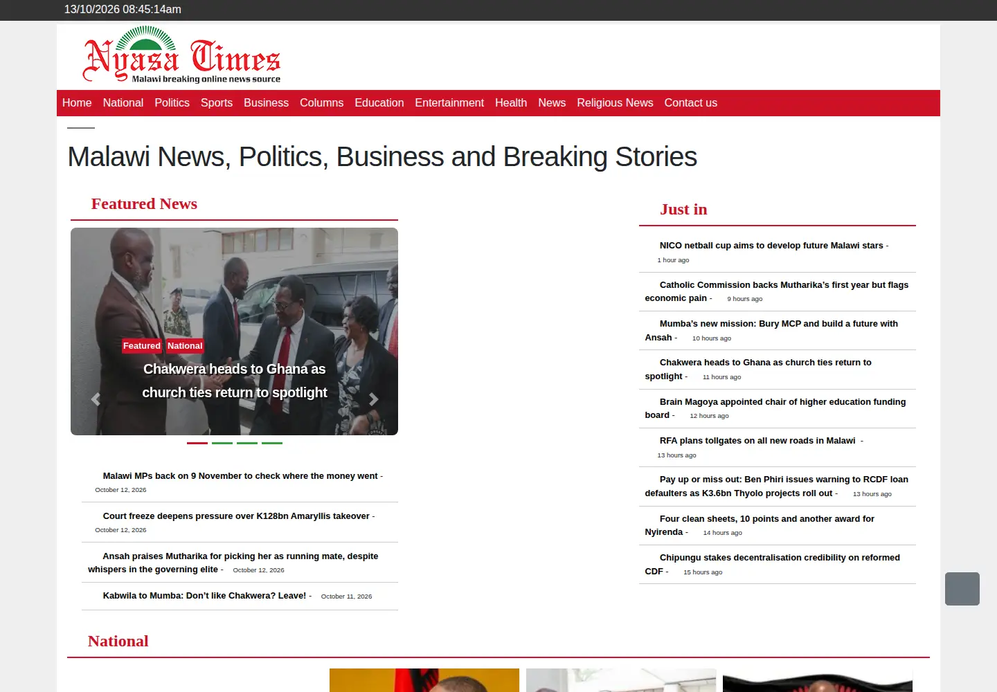Captured homepage of nyasatimes.com in the current scan