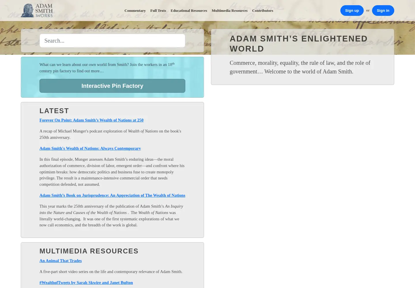 Screenshot of adamsmithworks.org