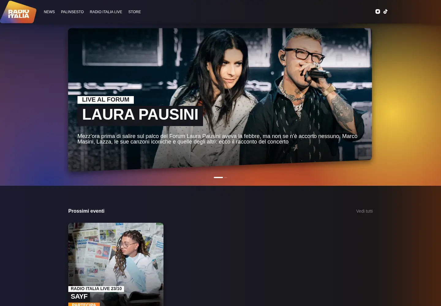 Captured homepage of radioitalia.it in the current scan