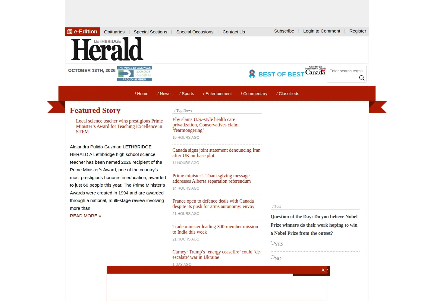 Screenshot of lethbridgeherald.com