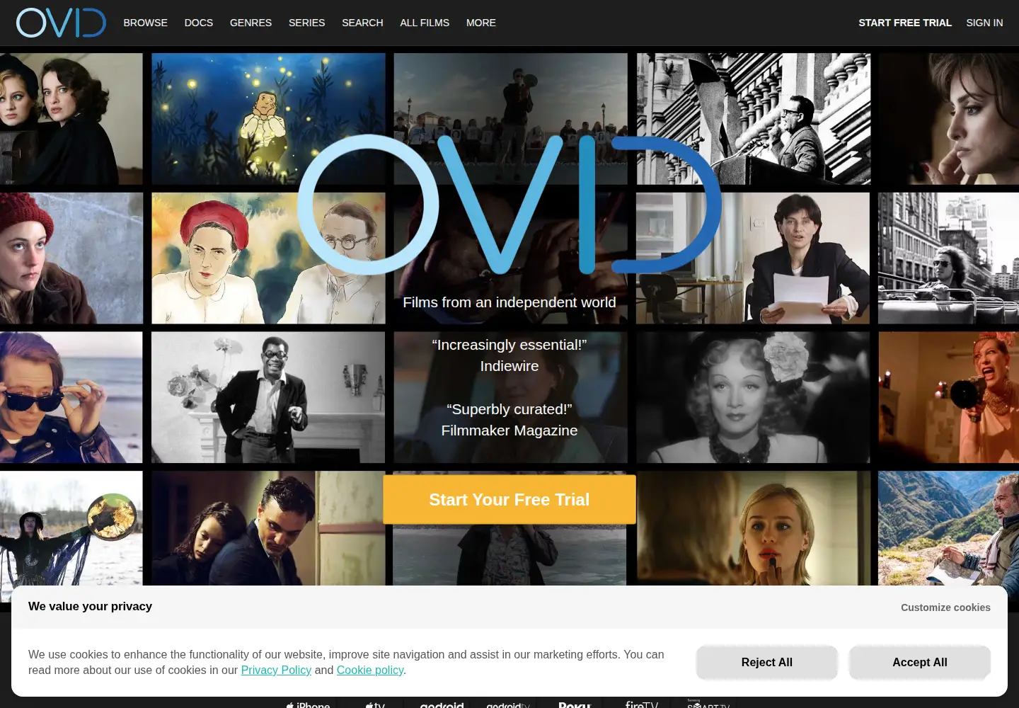 Captured homepage of ovid.tv in the current scan
