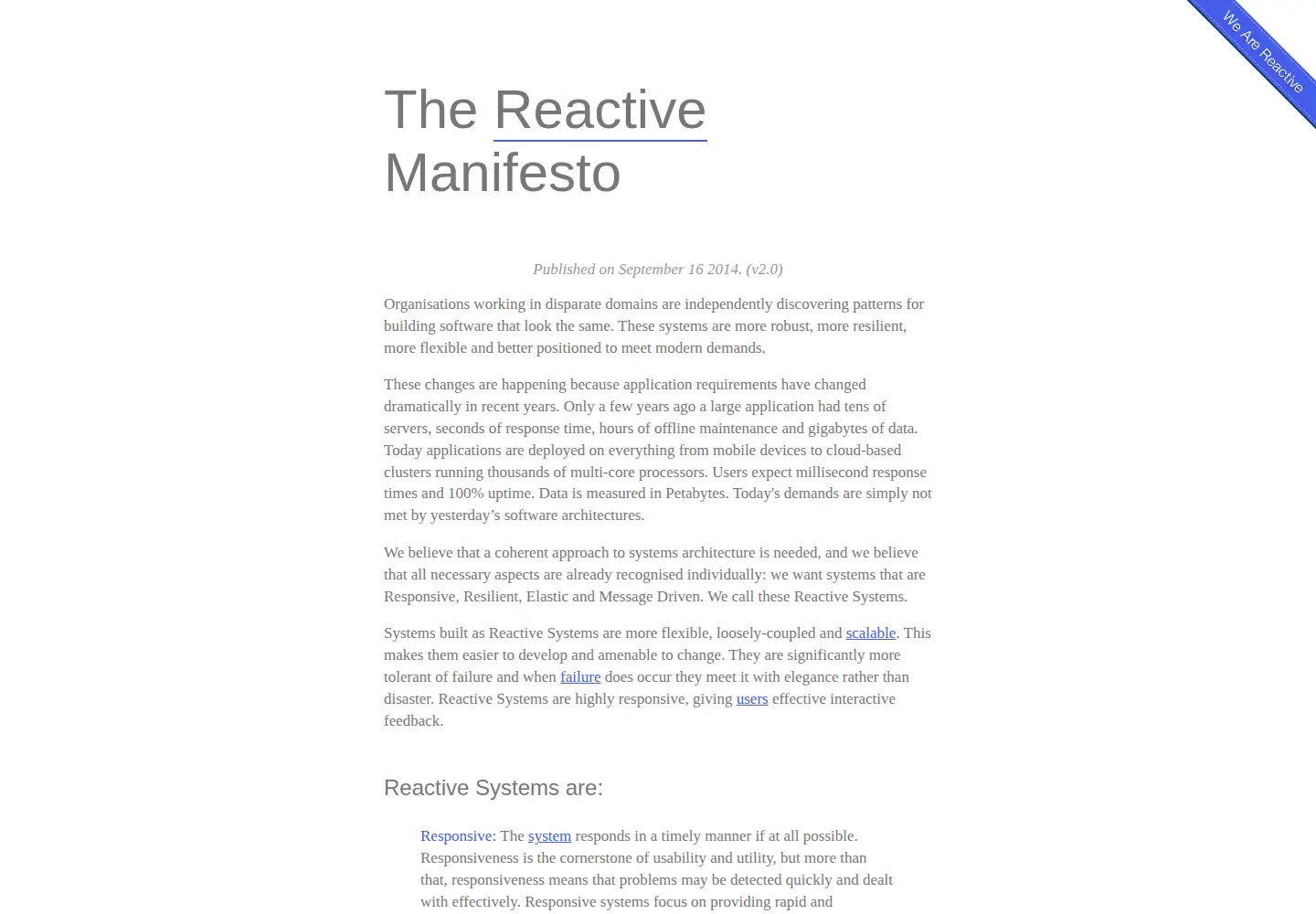 Screenshot of reactivemanifesto.org