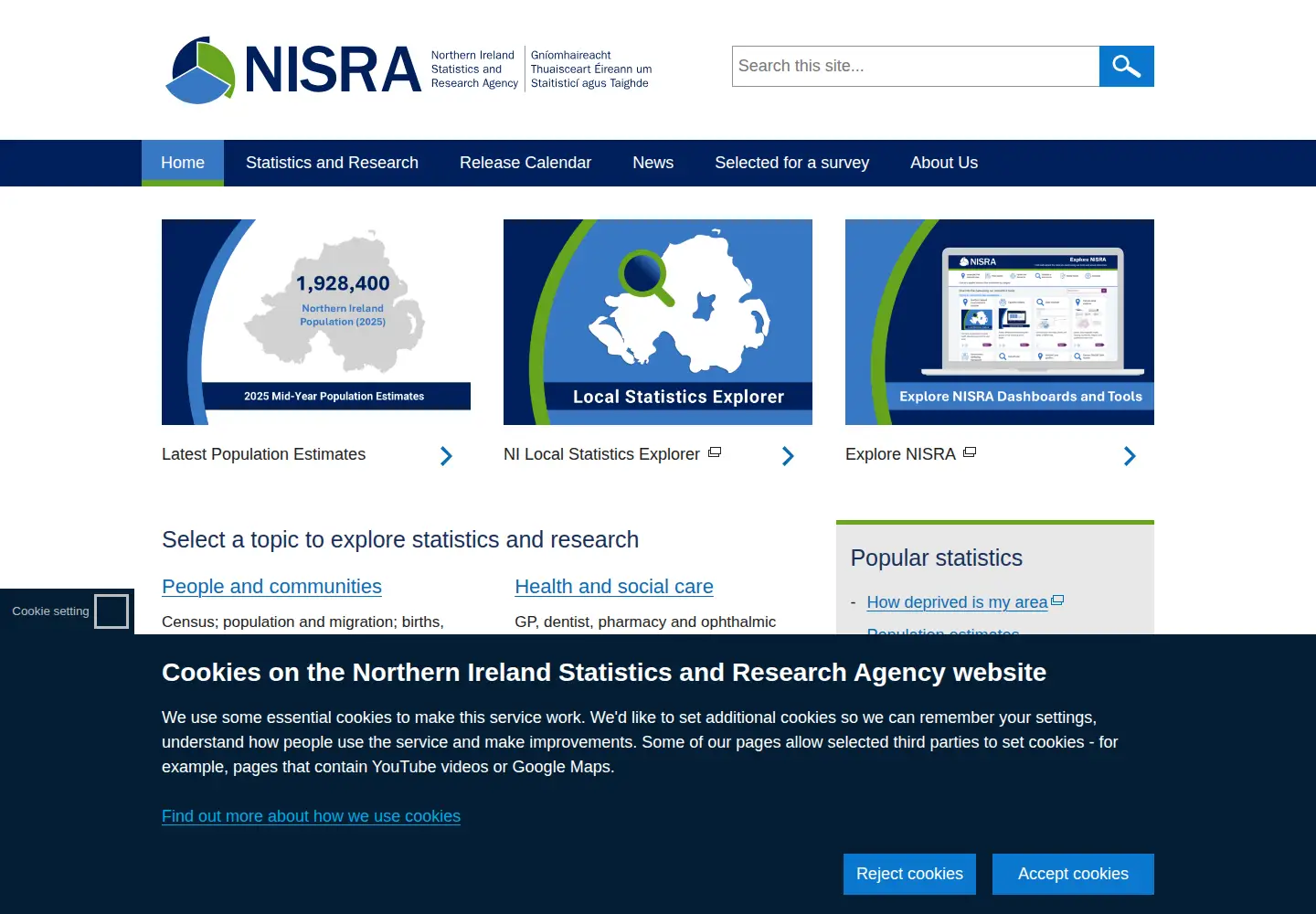Screenshot of nisra.gov.uk
