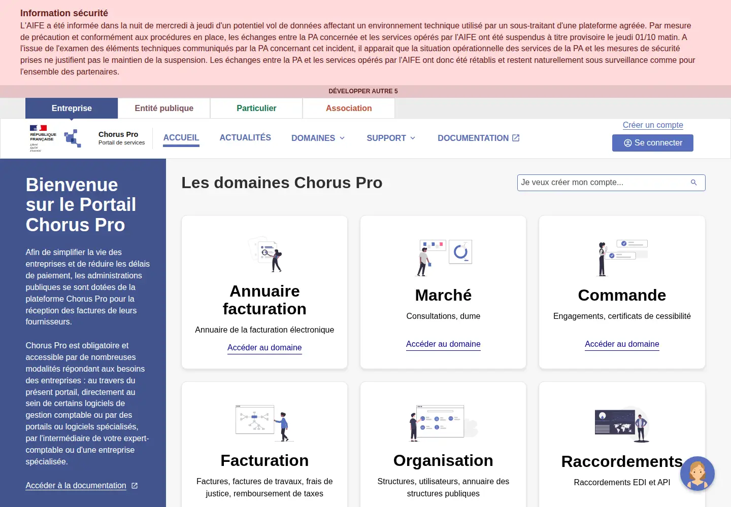 Captured homepage of chorus-pro.gouv.fr in the current scan