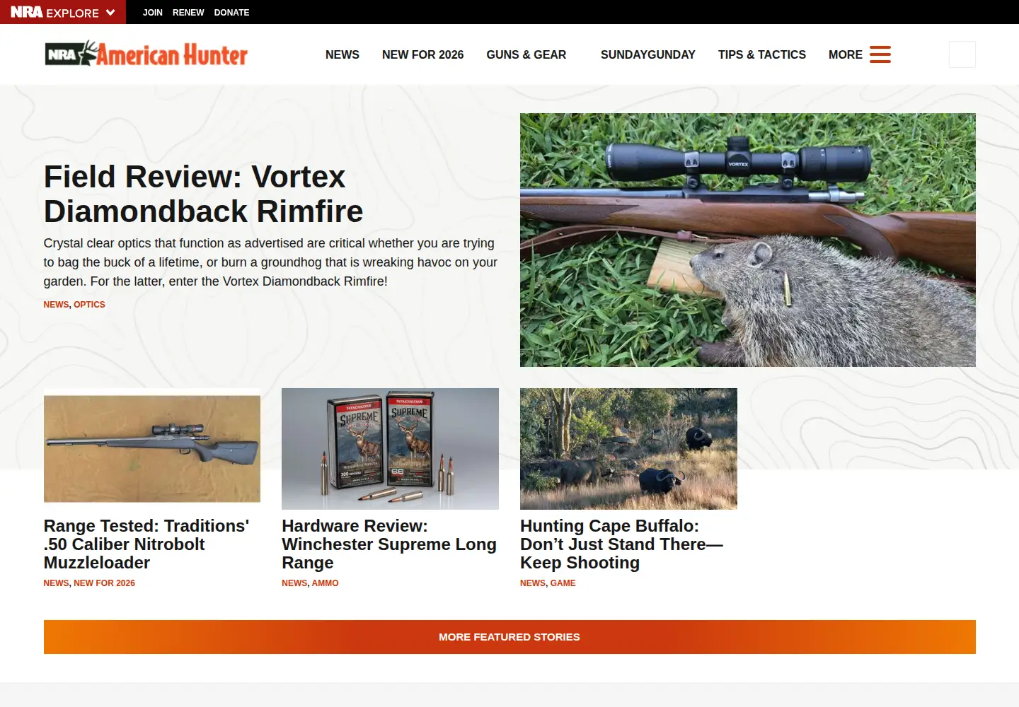 Captured homepage of americanhunter.org in the current scan