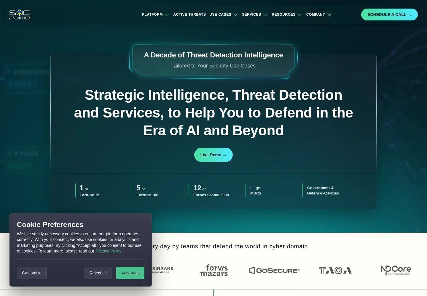 Captured homepage of socprime.com in the current scan