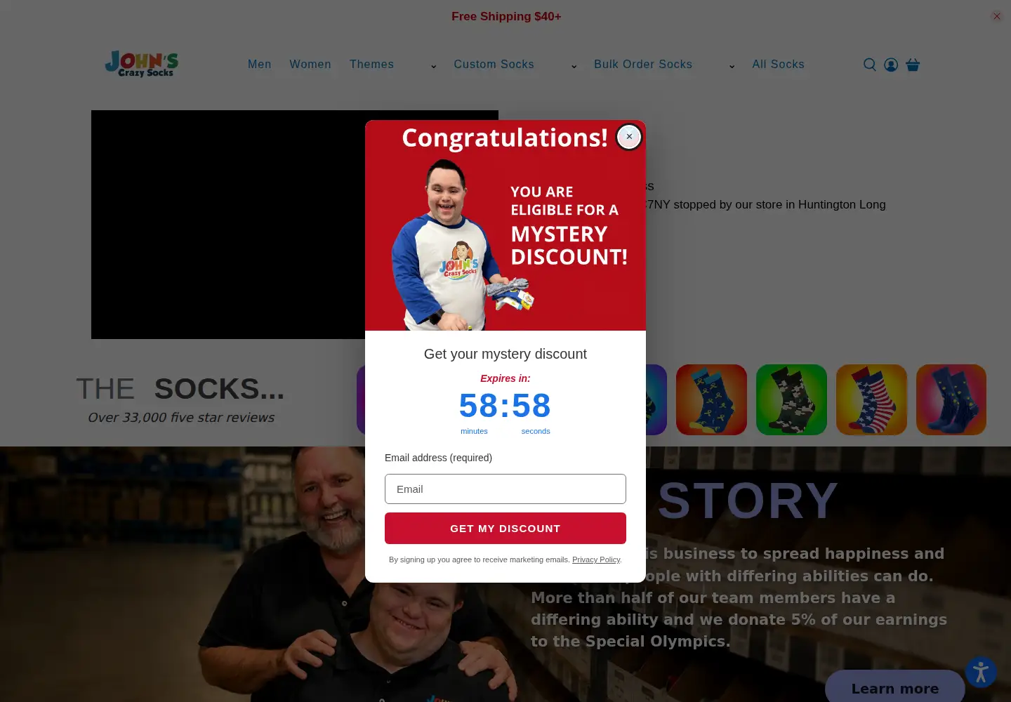 Captured homepage of johnscrazysocks.com in the current scan