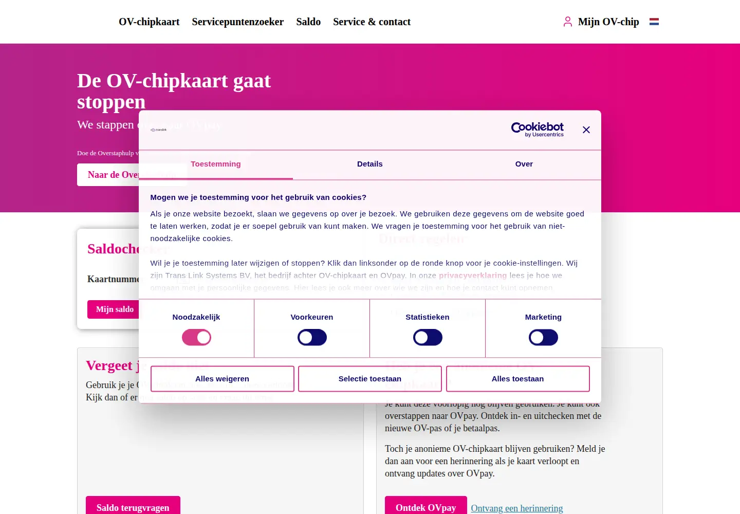 Captured homepage of ov-chipkaart.nl in the current scan