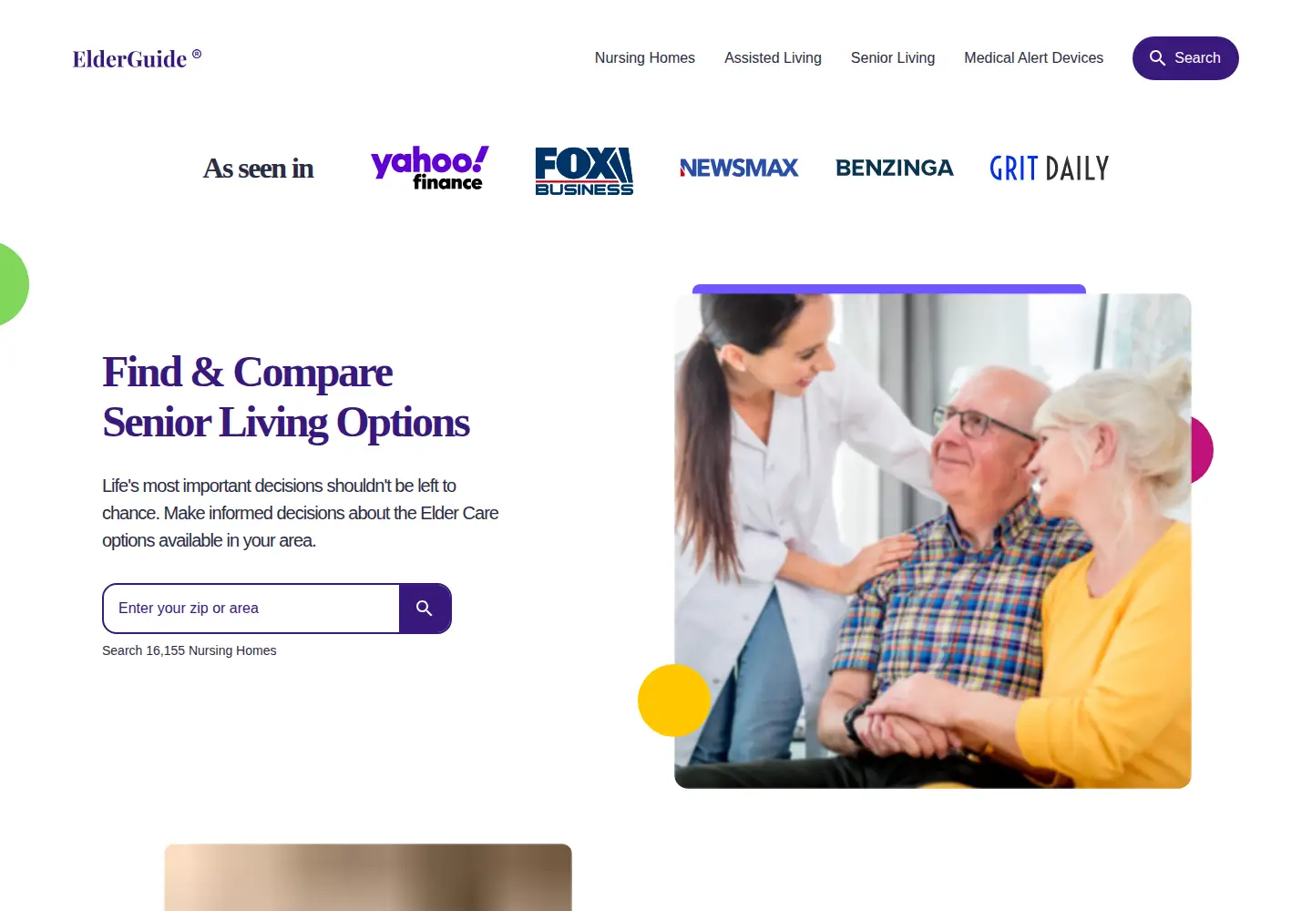 Captured homepage of elderguide.com in the current scan