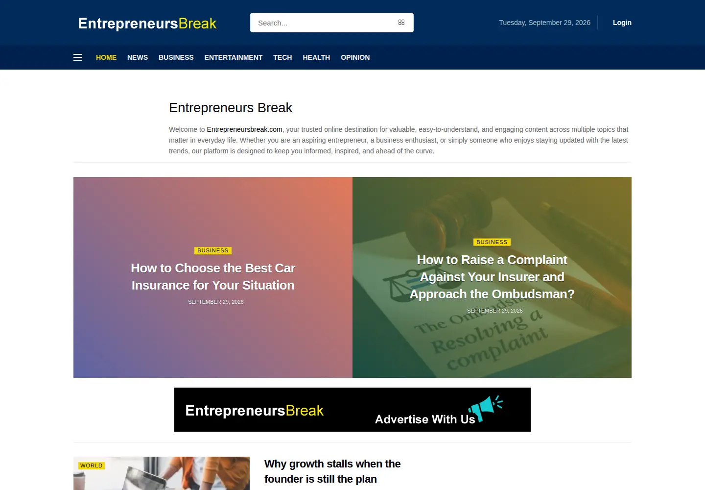 Screenshot of entrepreneursbreak.com