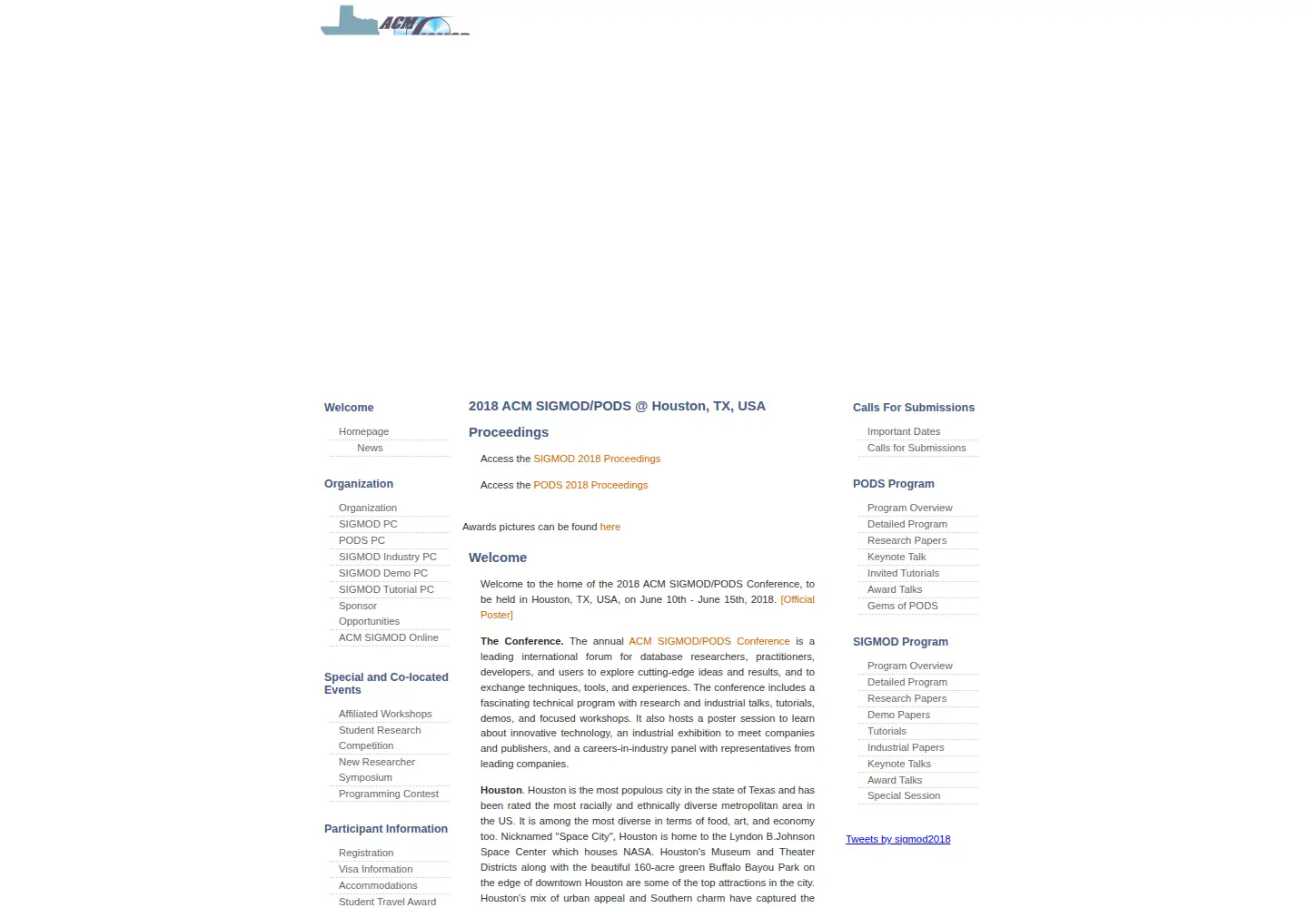 Screenshot of sigmod2018.org