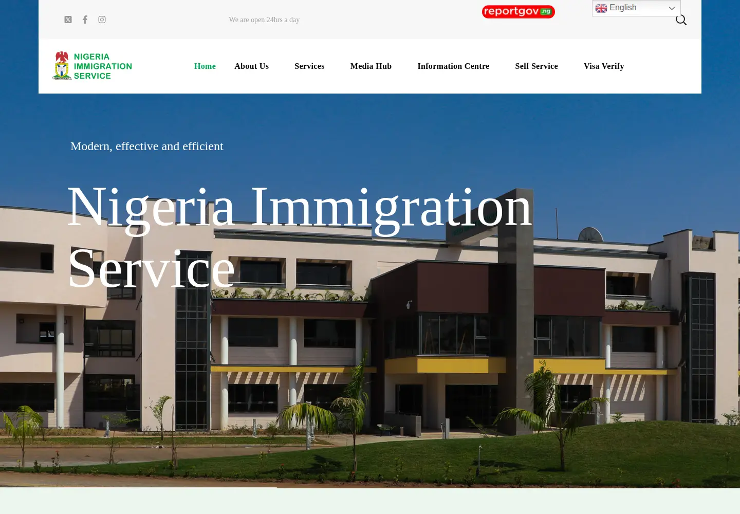 Captured homepage of immigration.gov.ng in the current scan