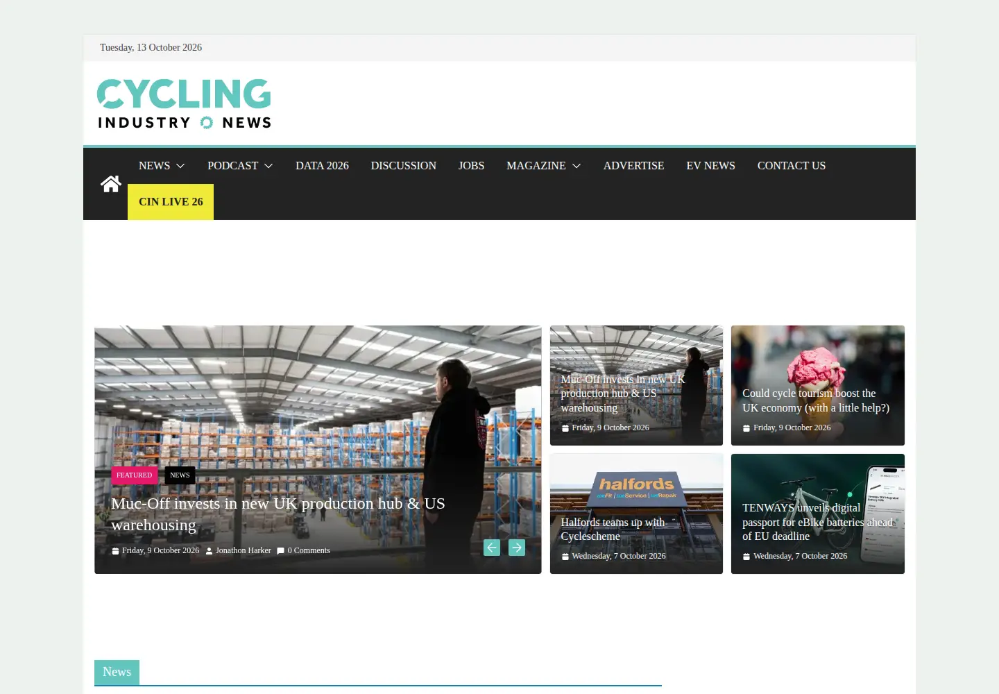 Captured homepage of cyclingindustry.news in the current scan