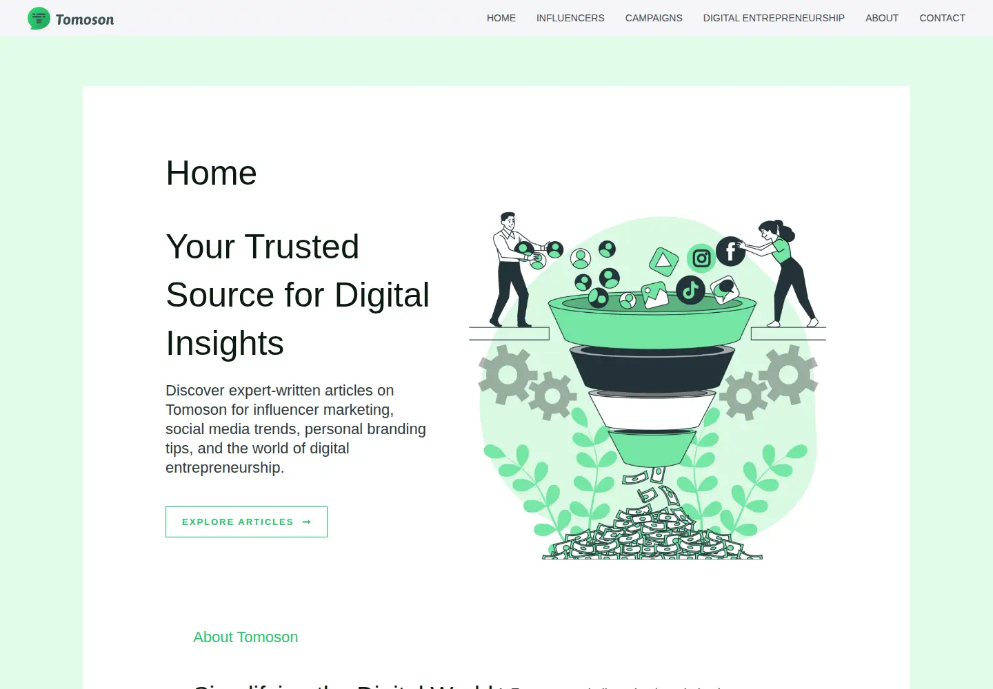 Screenshot of tomoson.com