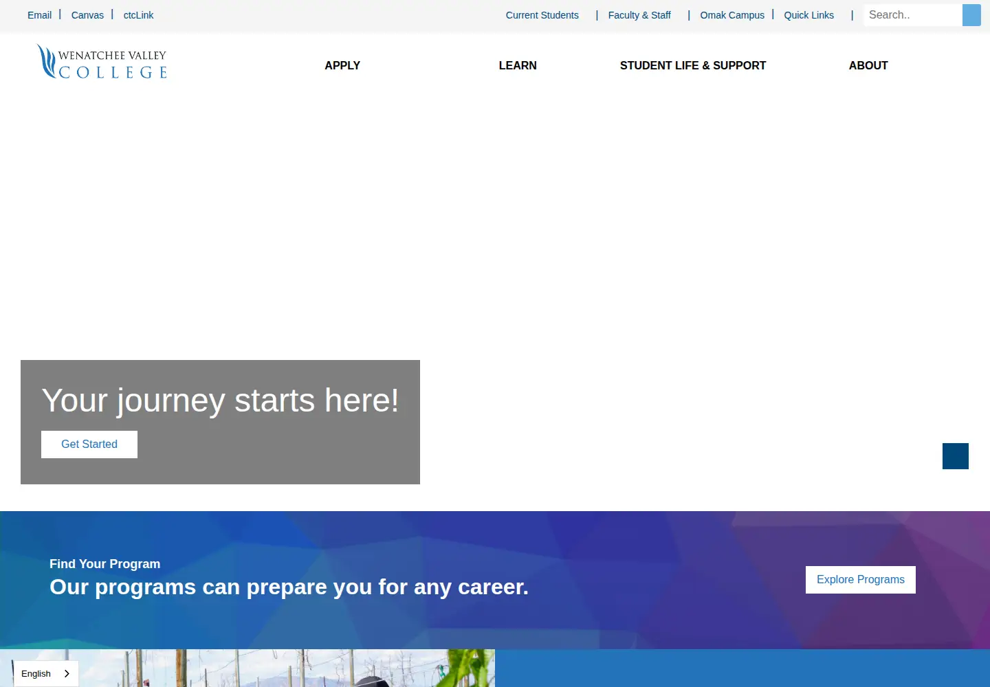 Captured homepage of wvc.edu in the current scan