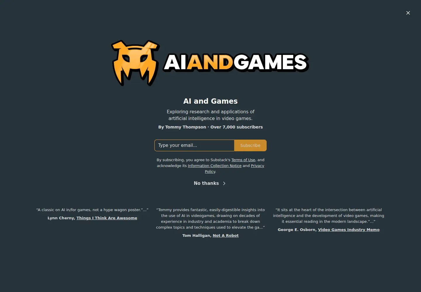 Captured homepage of aiandgames.com in the current scan