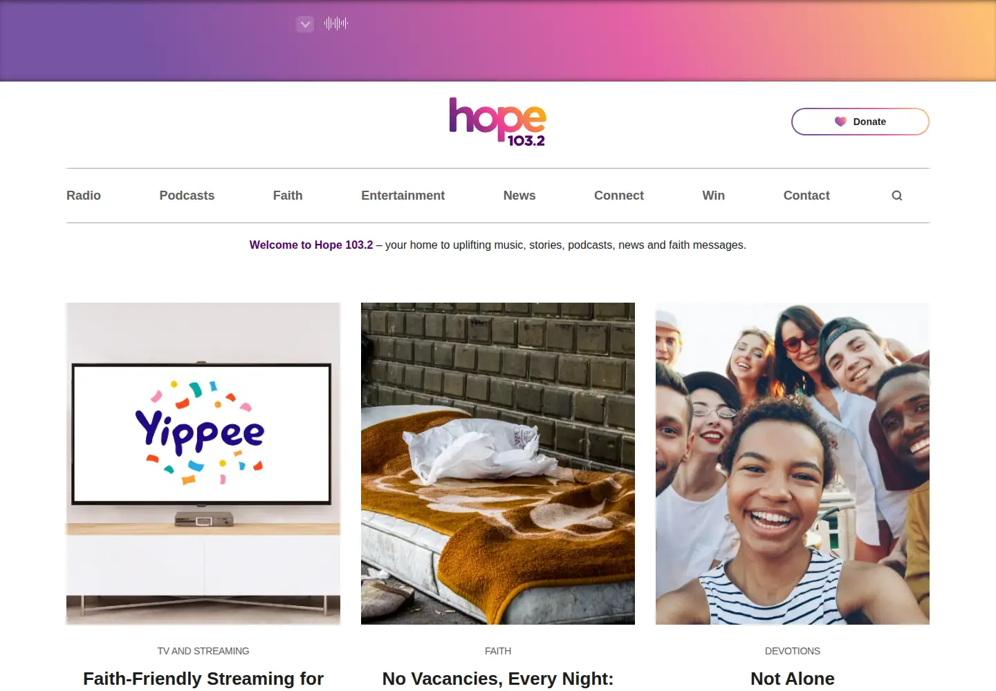 Captured homepage of hope1032.com.au in the current scan