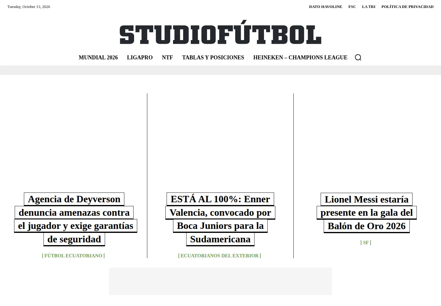 Captured homepage of studiofutbol.com.ec in the current scan