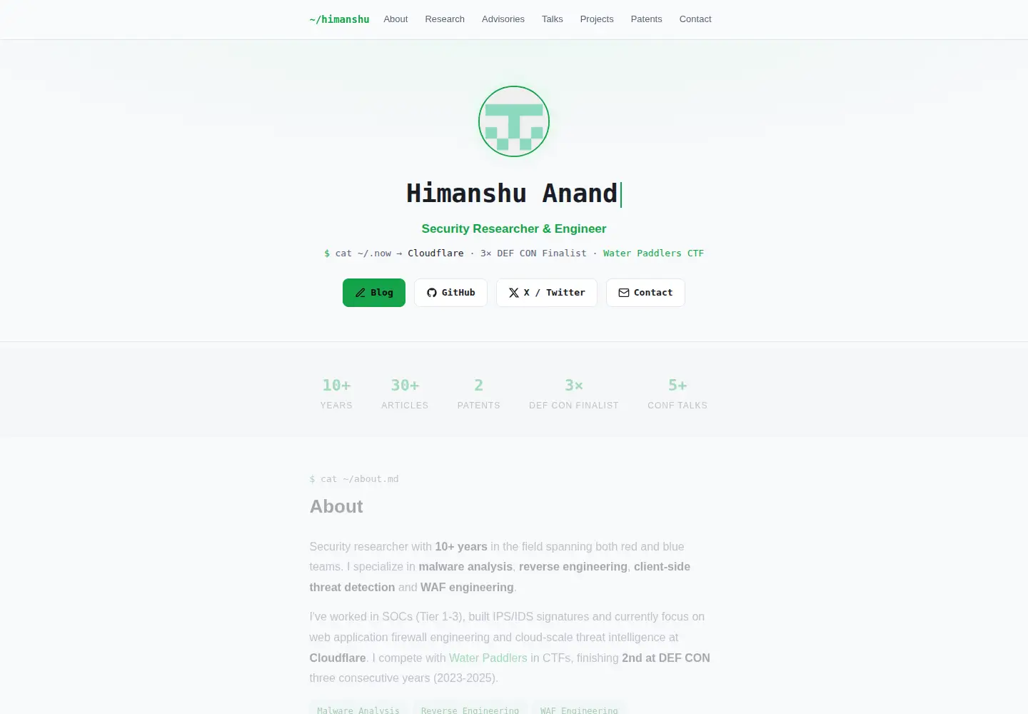 Screenshot of himanshuanand.com
