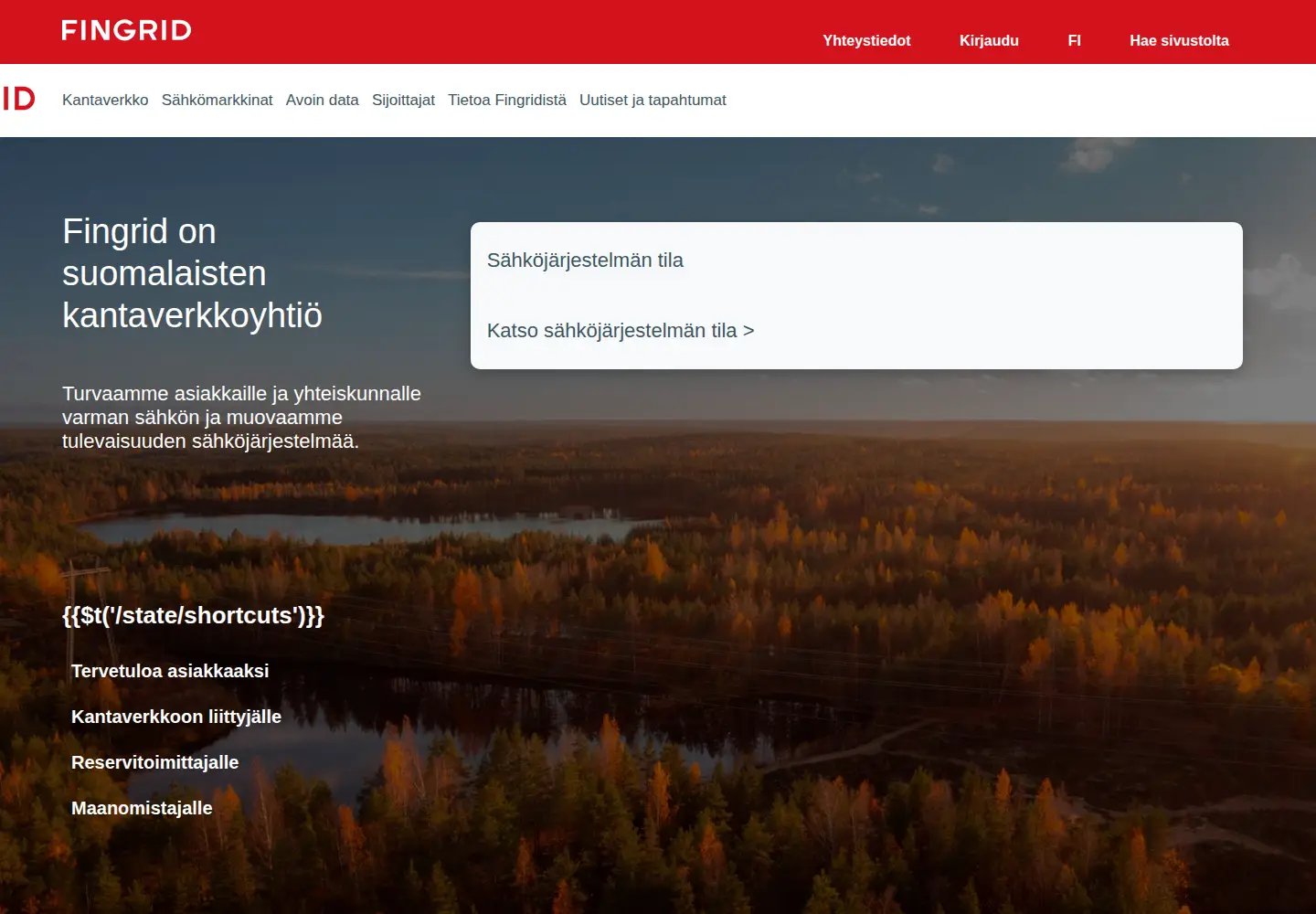 Screenshot of fingrid.fi