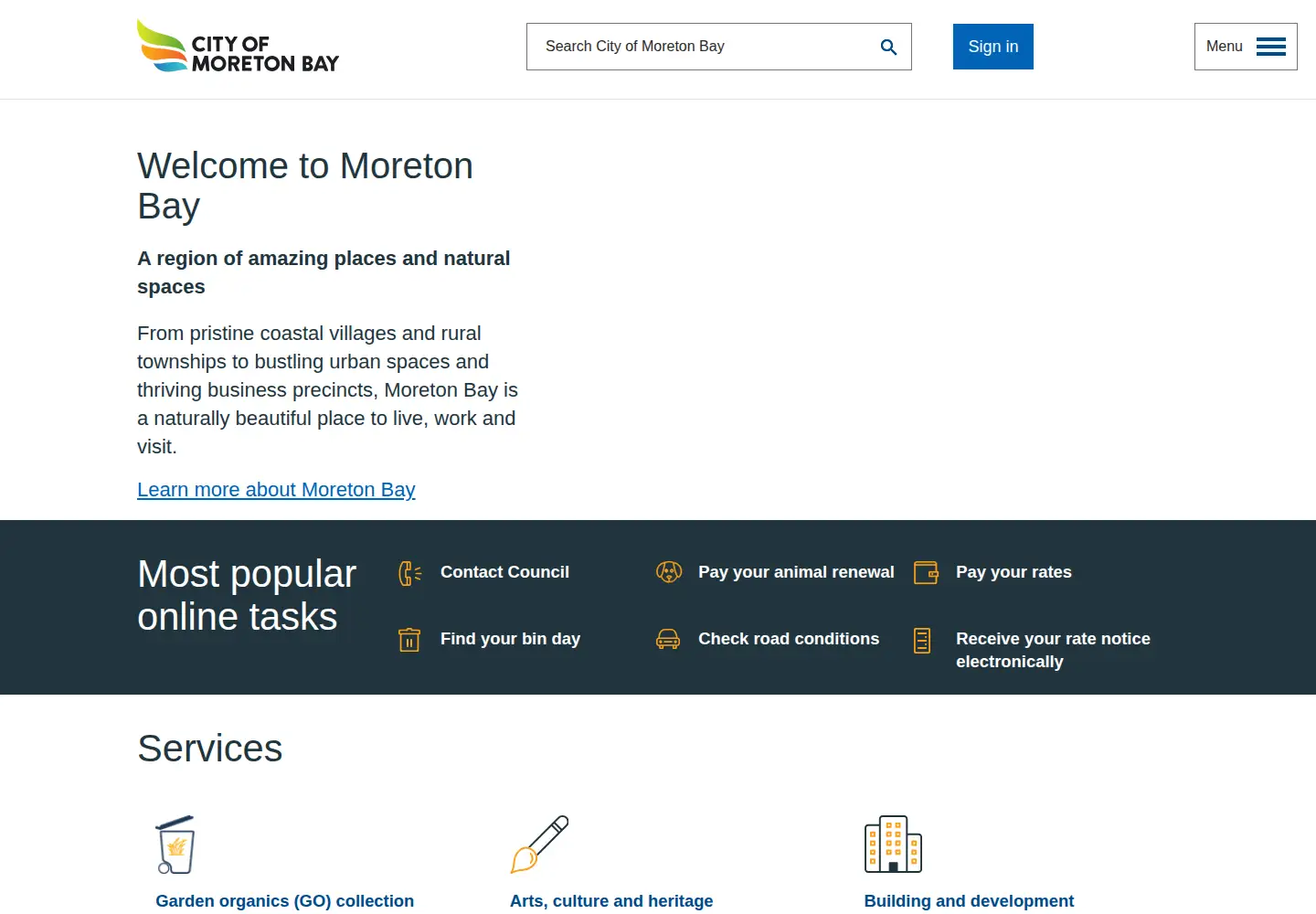 Captured homepage of moretonbay.qld.gov.au in the current scan