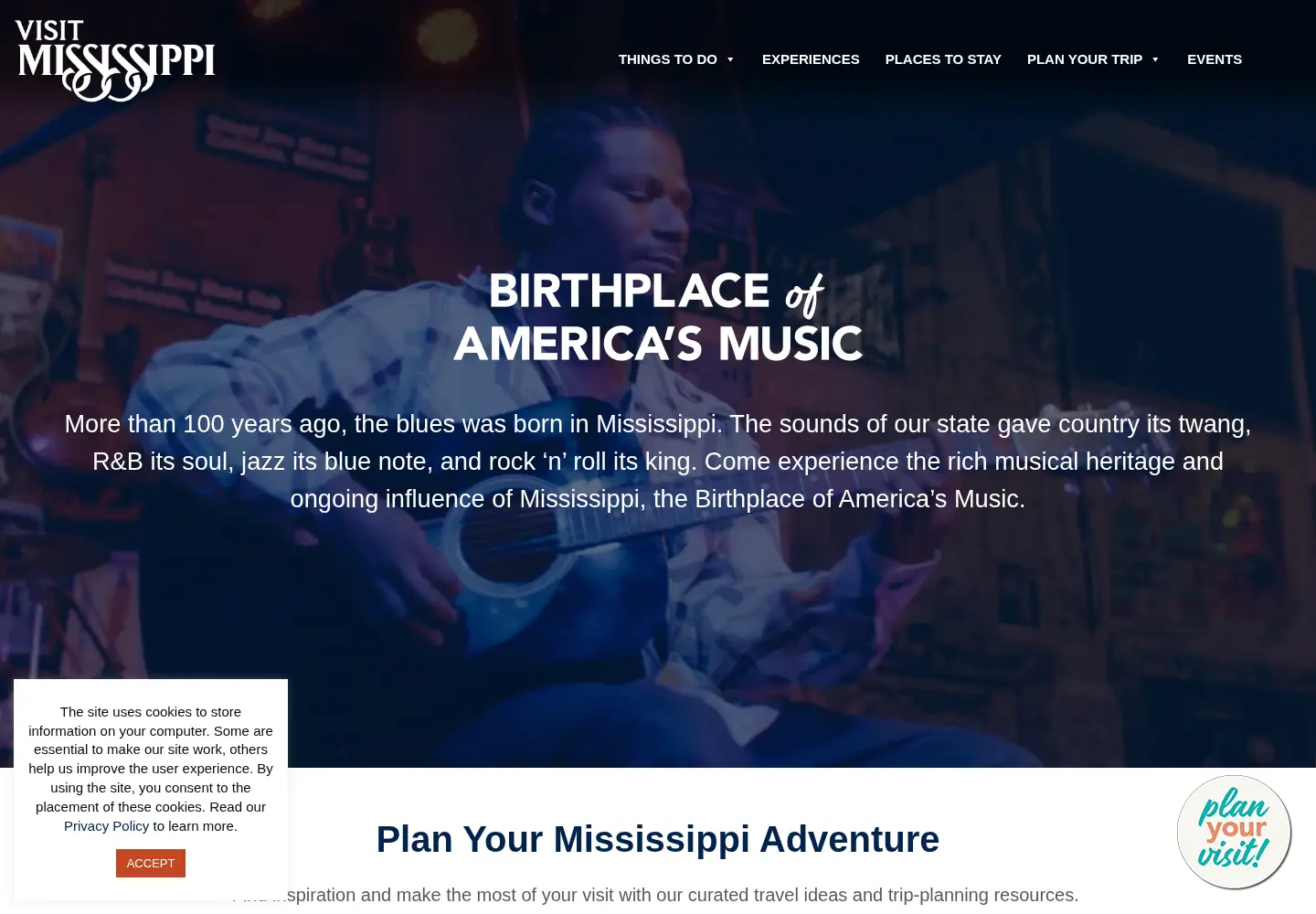 Screenshot of visitmississippi.org