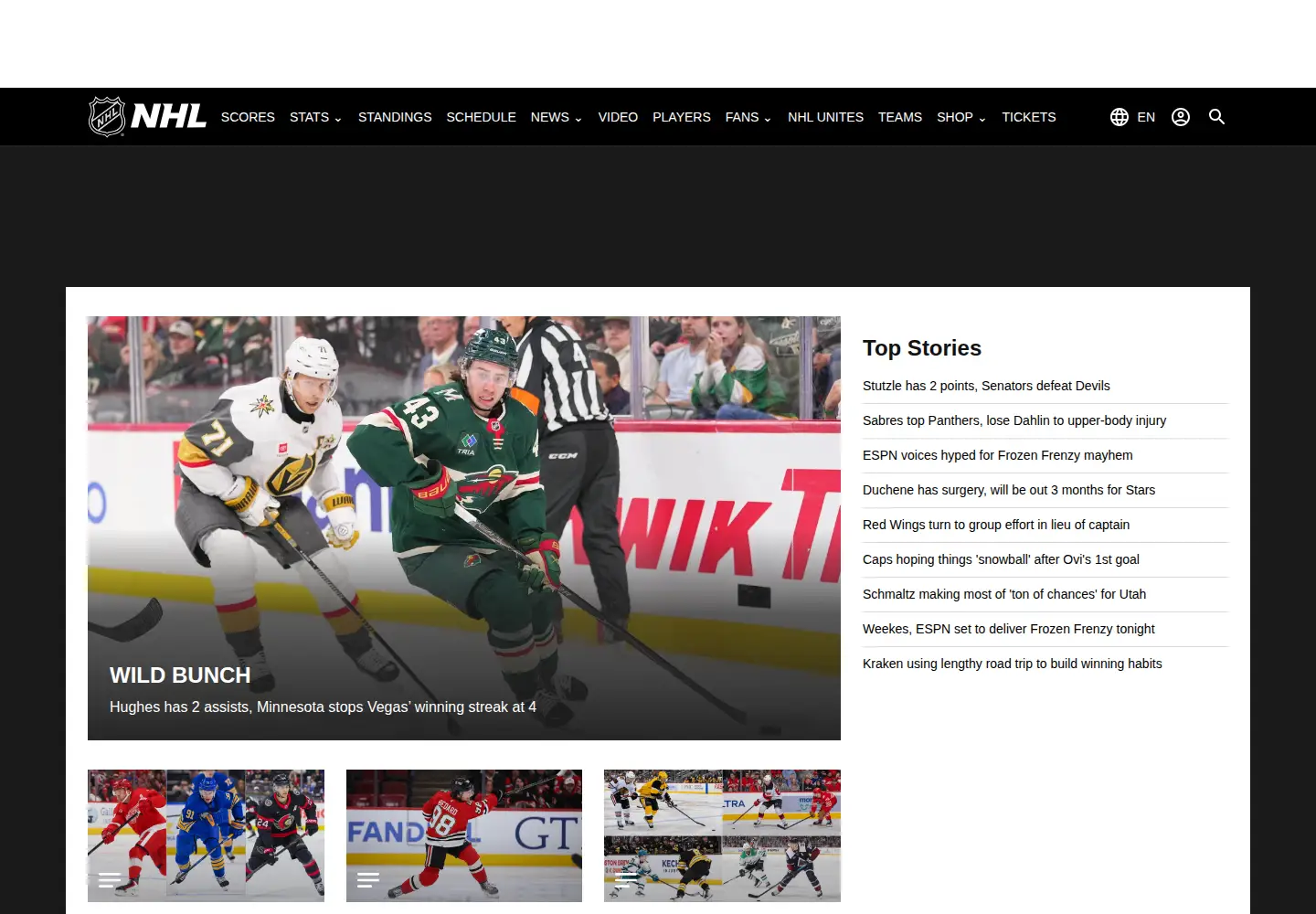 Captured homepage of nhle.com in the current scan