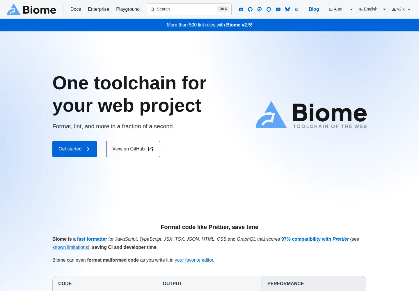 Captured homepage of biomejs.dev in the current scan