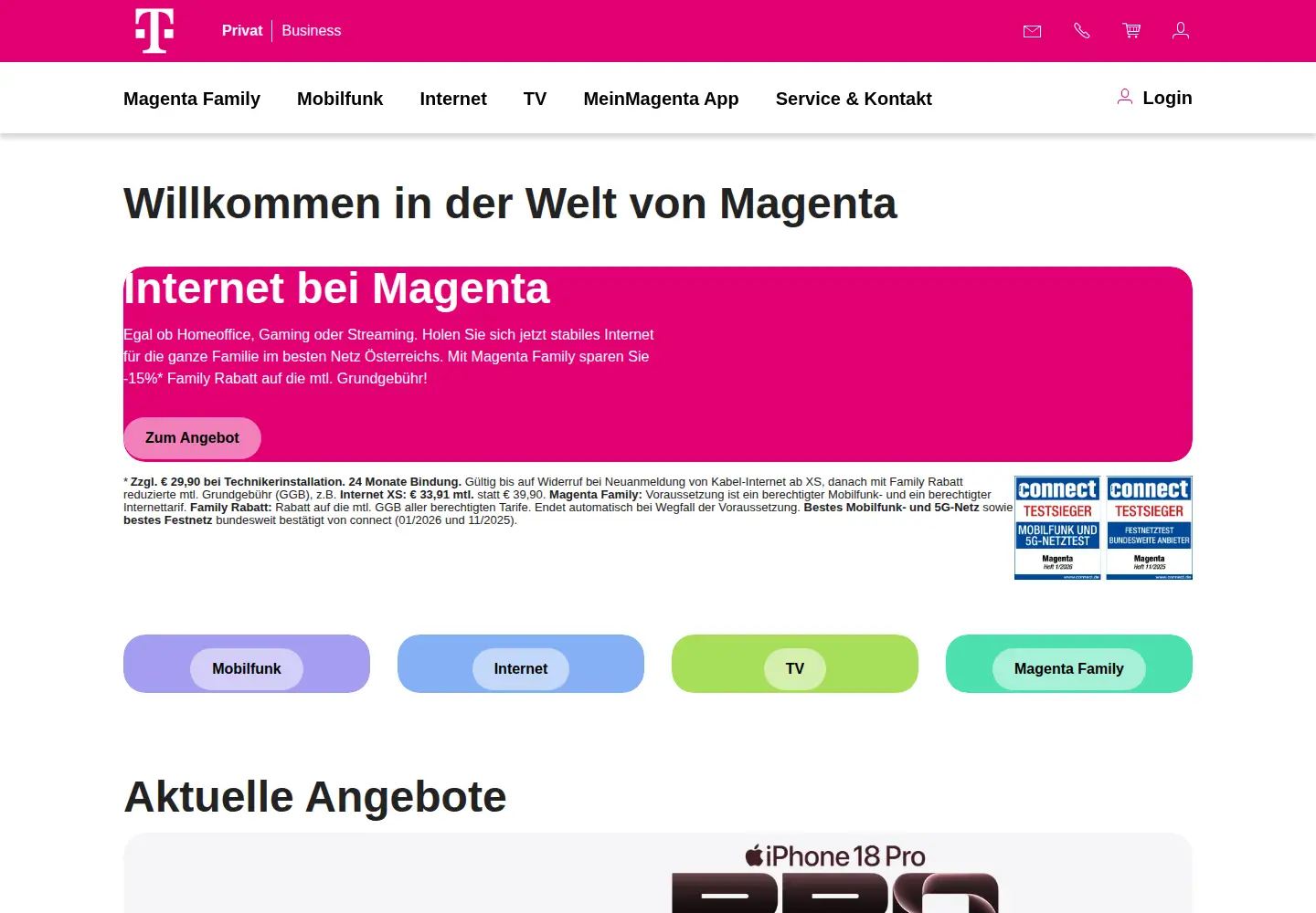 Screenshot of t-mobile.at