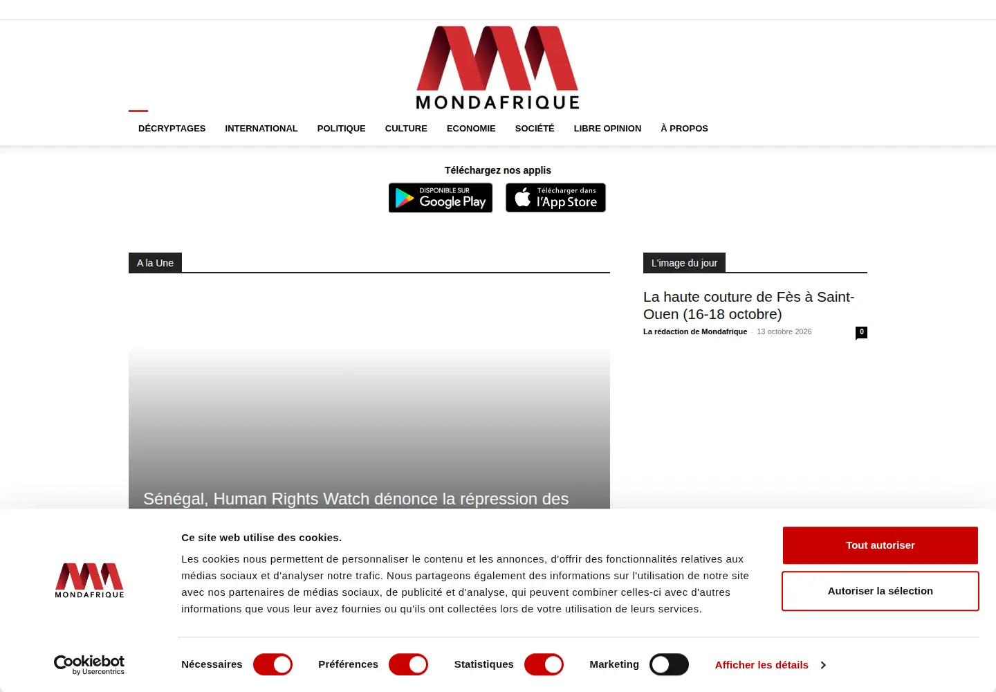 Captured homepage of mondafrique.com in the current scan