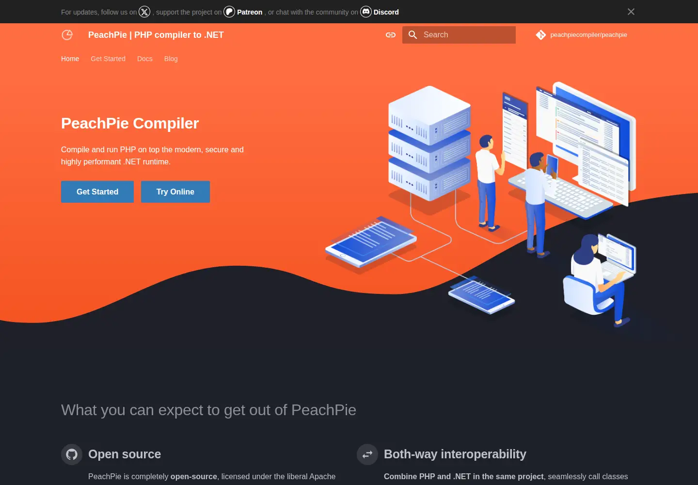 Screenshot of peachpie.io