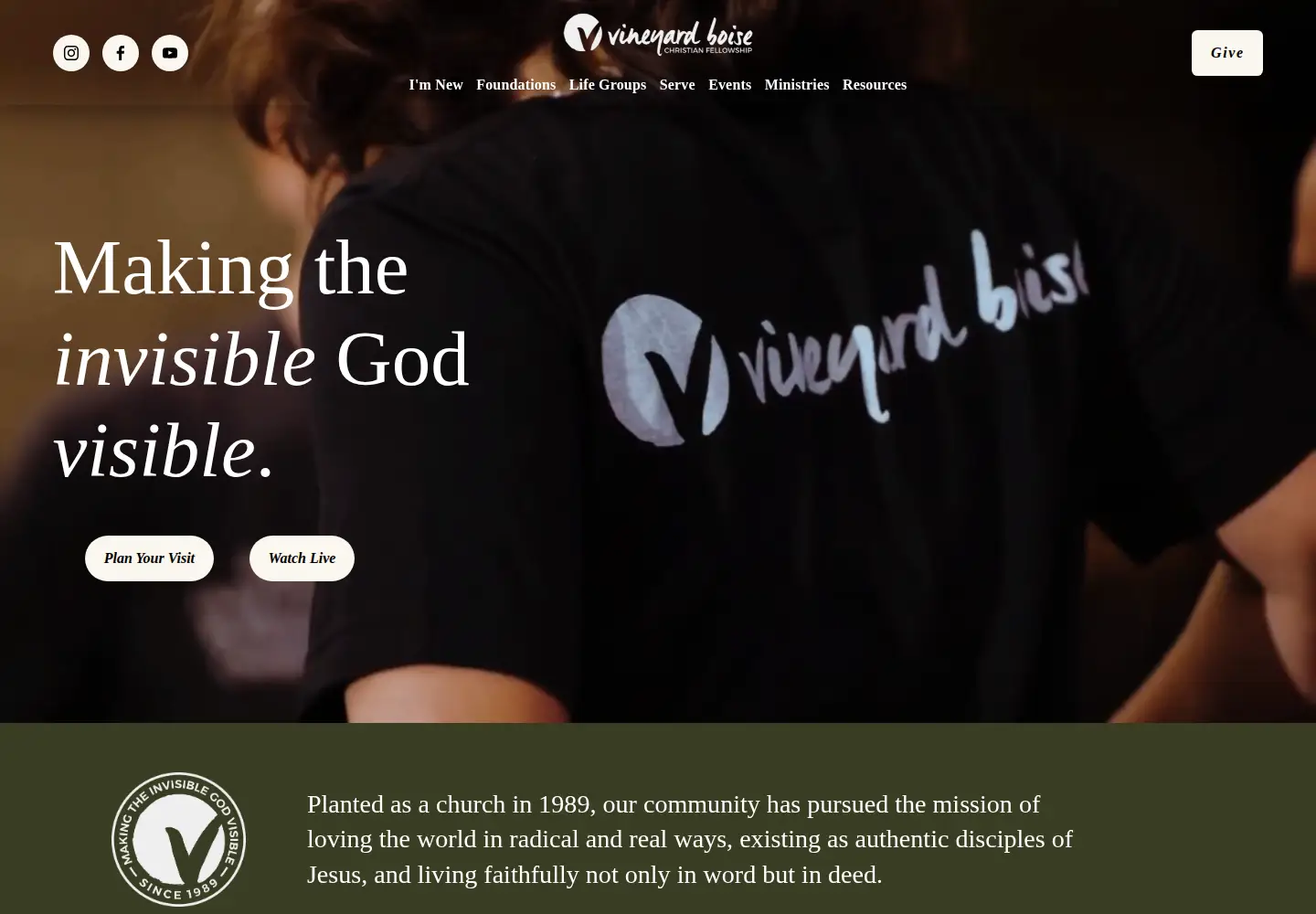 Captured homepage of vineyardboise.org in the current scan
