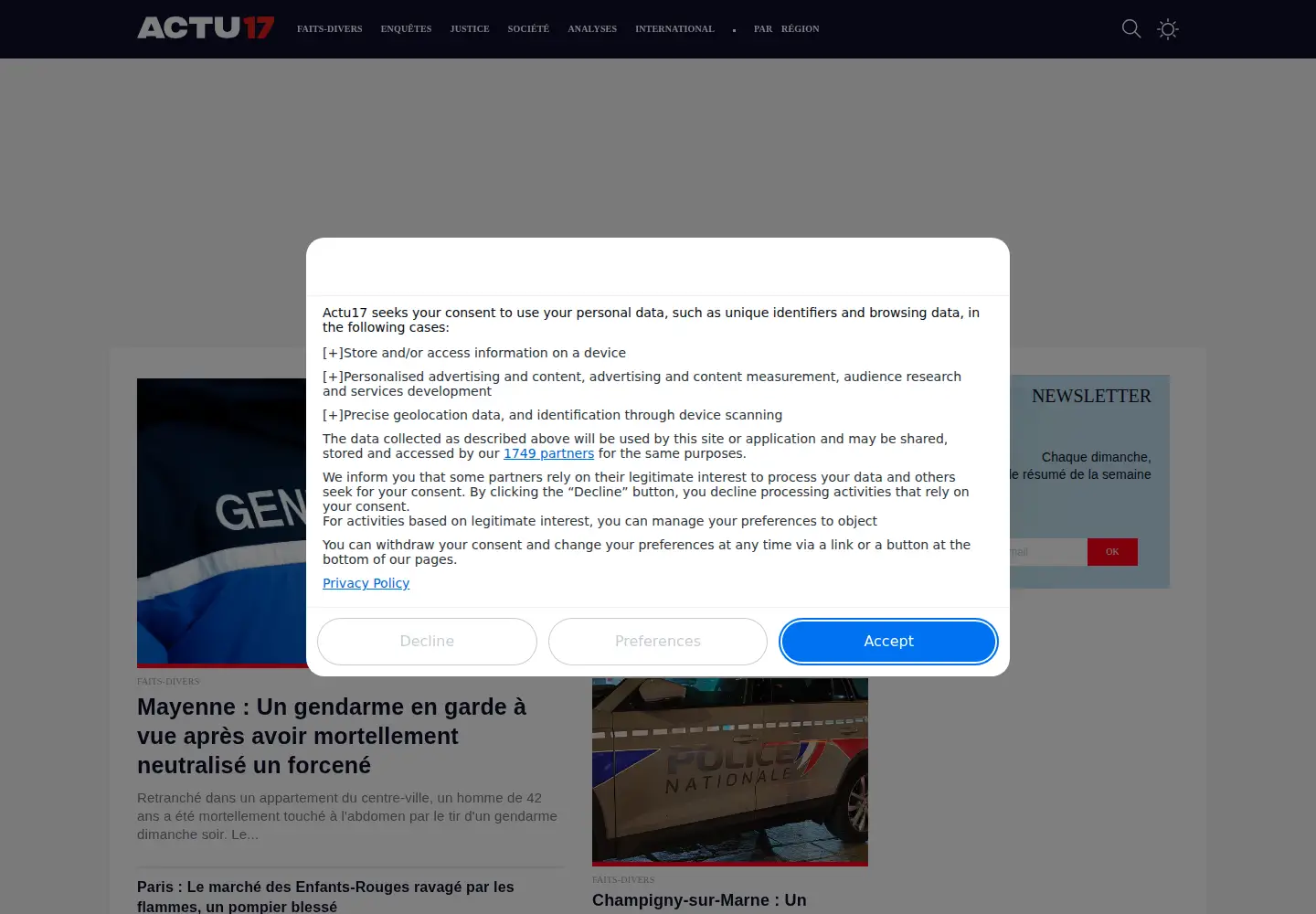 Screenshot of actu17.fr