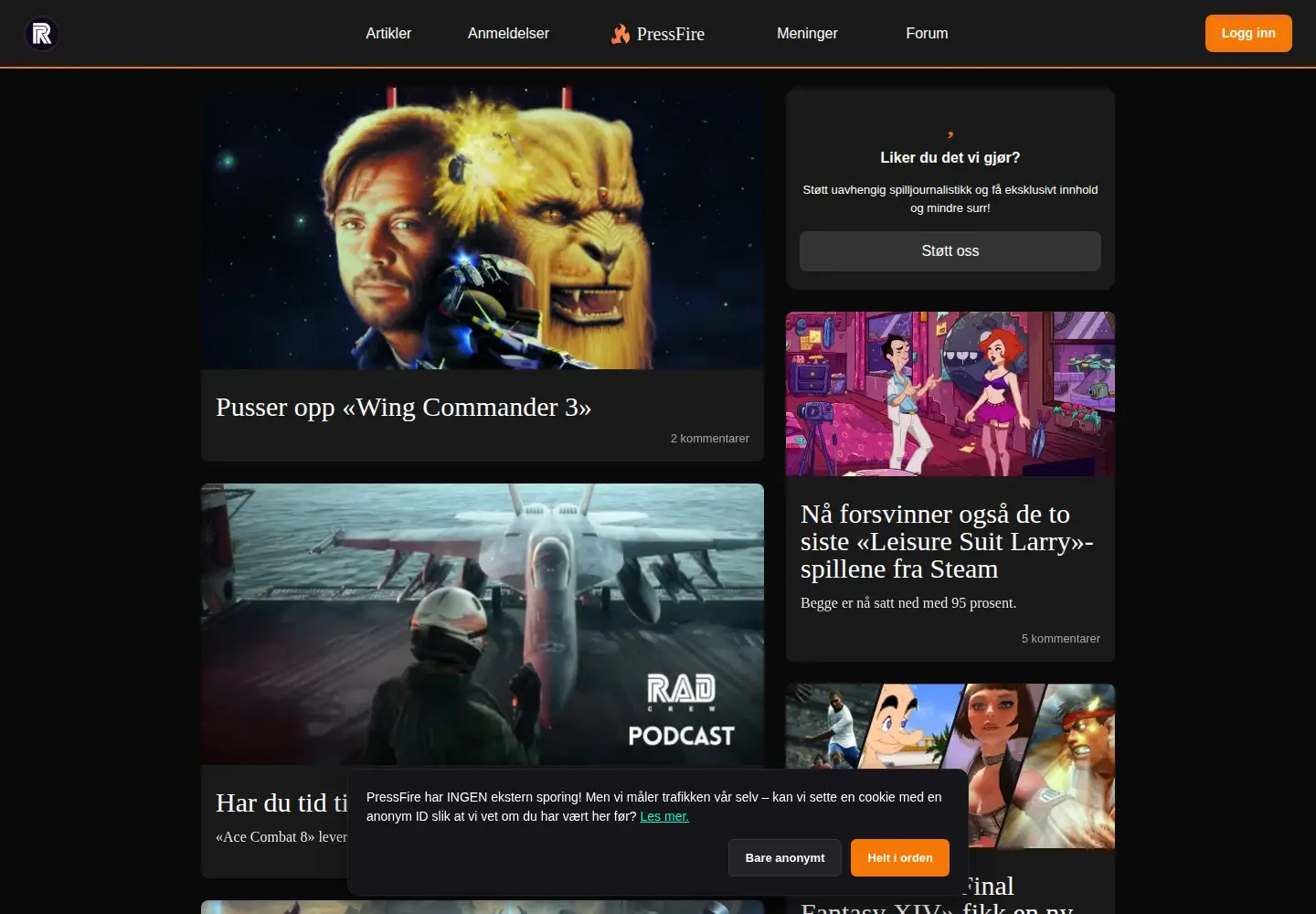 Captured homepage of pressfire.no in the current scan