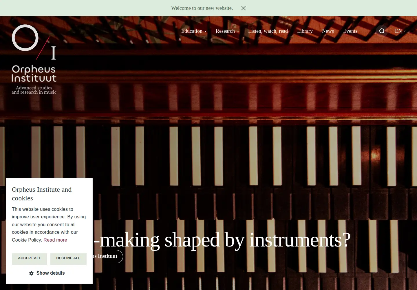 Captured homepage of orpheusinstituut.be in the current scan