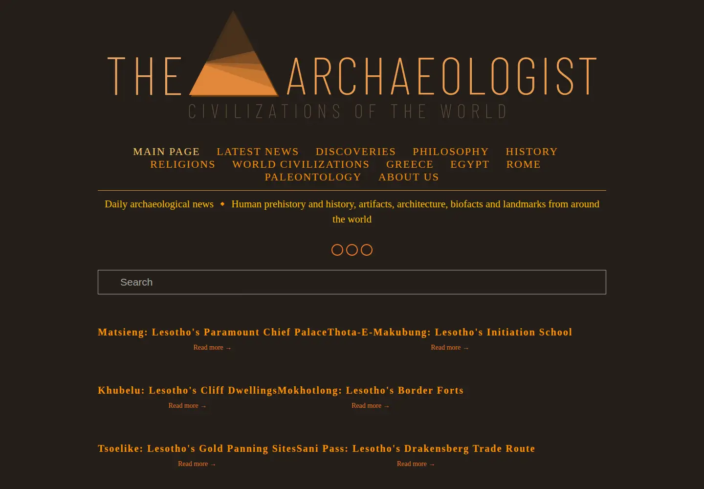Captured homepage of thearchaeologist.org in the current scan
