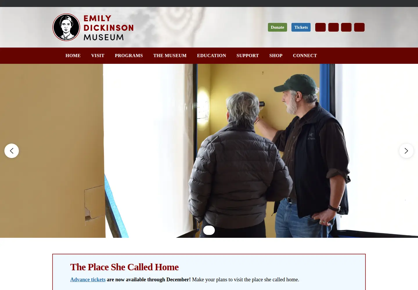 Captured homepage of emilydickinsonmuseum.org in the current scan