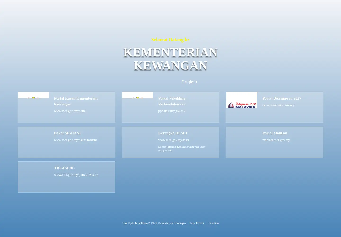 Captured homepage of mof.gov.my in the current scan