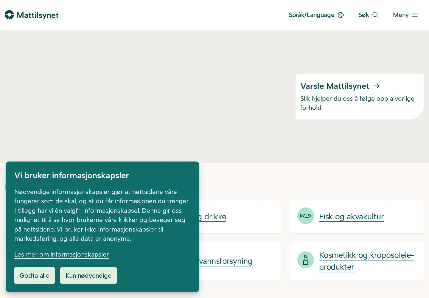 Captured homepage of mattilsynet.no in the current scan