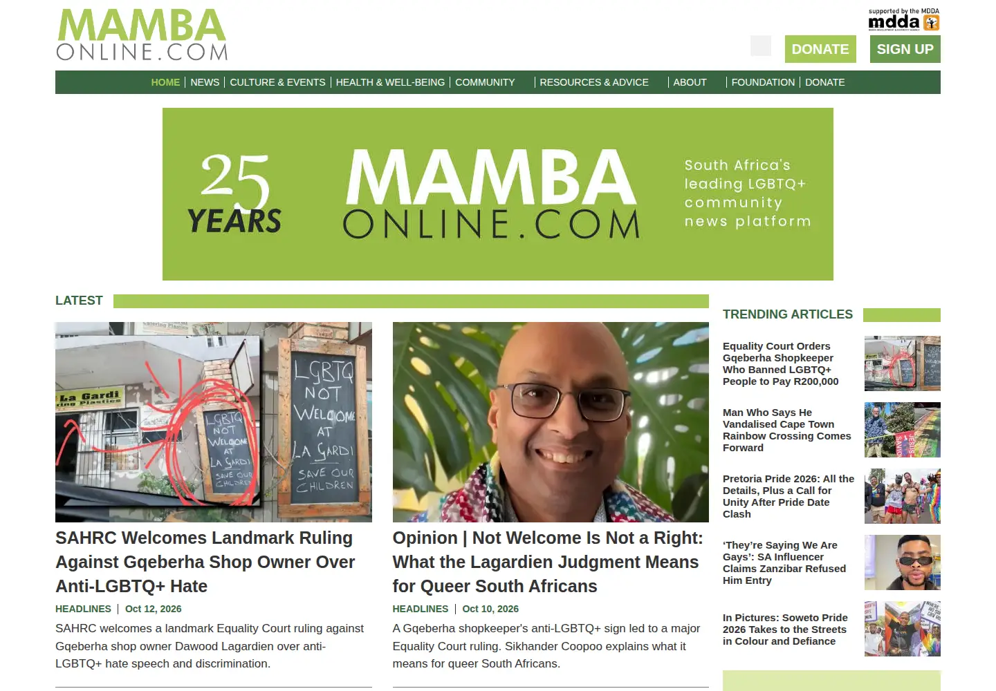 Screenshot of mambaonline.com