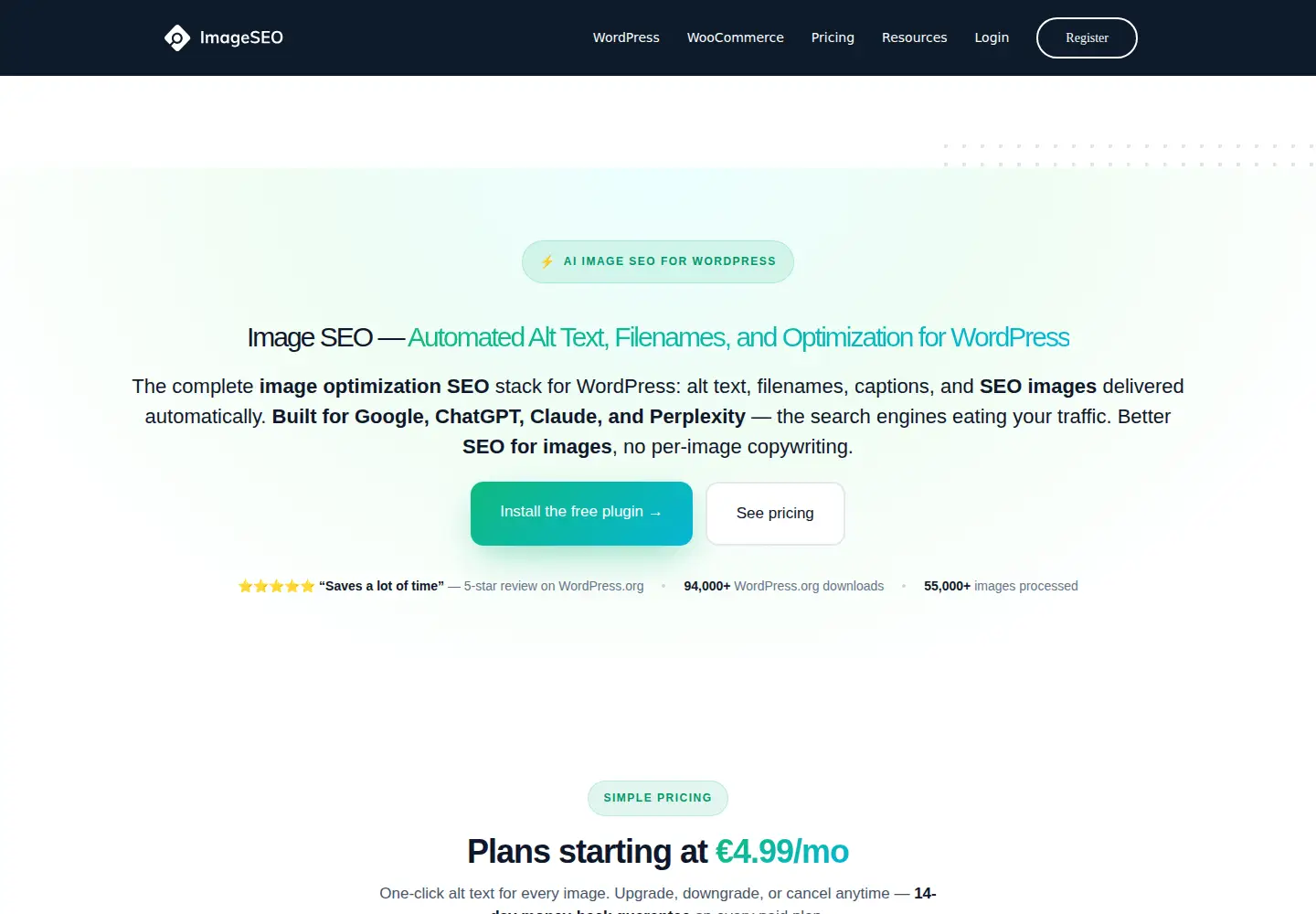 Captured homepage of imageseo.io in the current scan
