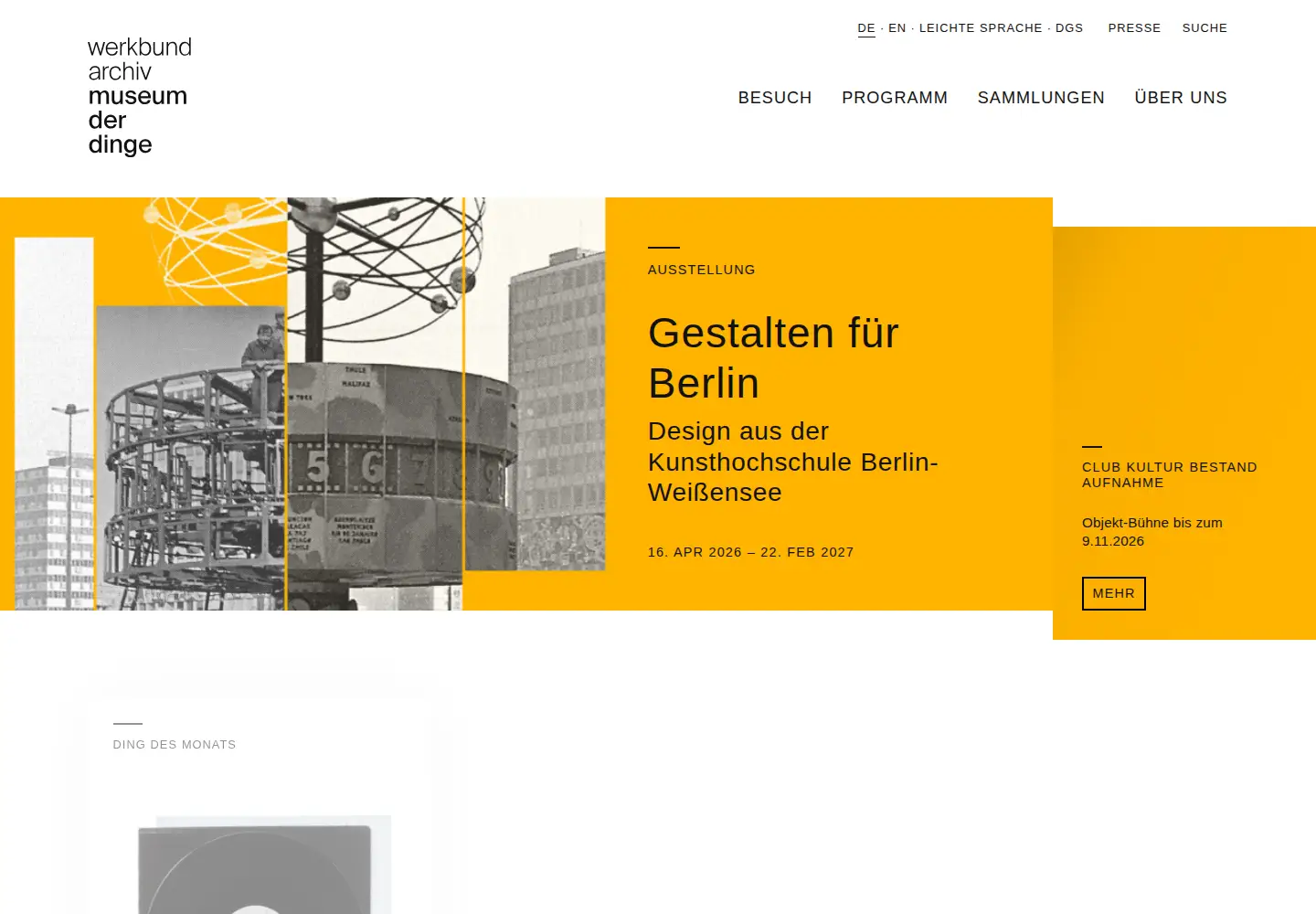 Captured homepage of museumderdinge.de in the current scan