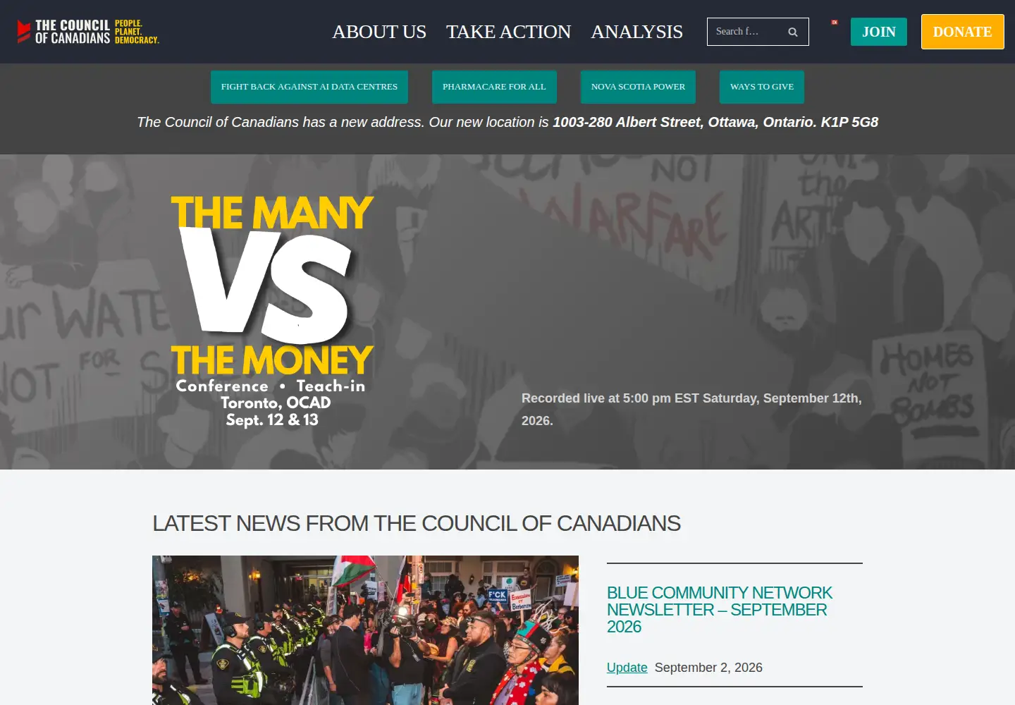 Captured homepage of canadians.org in the current scan