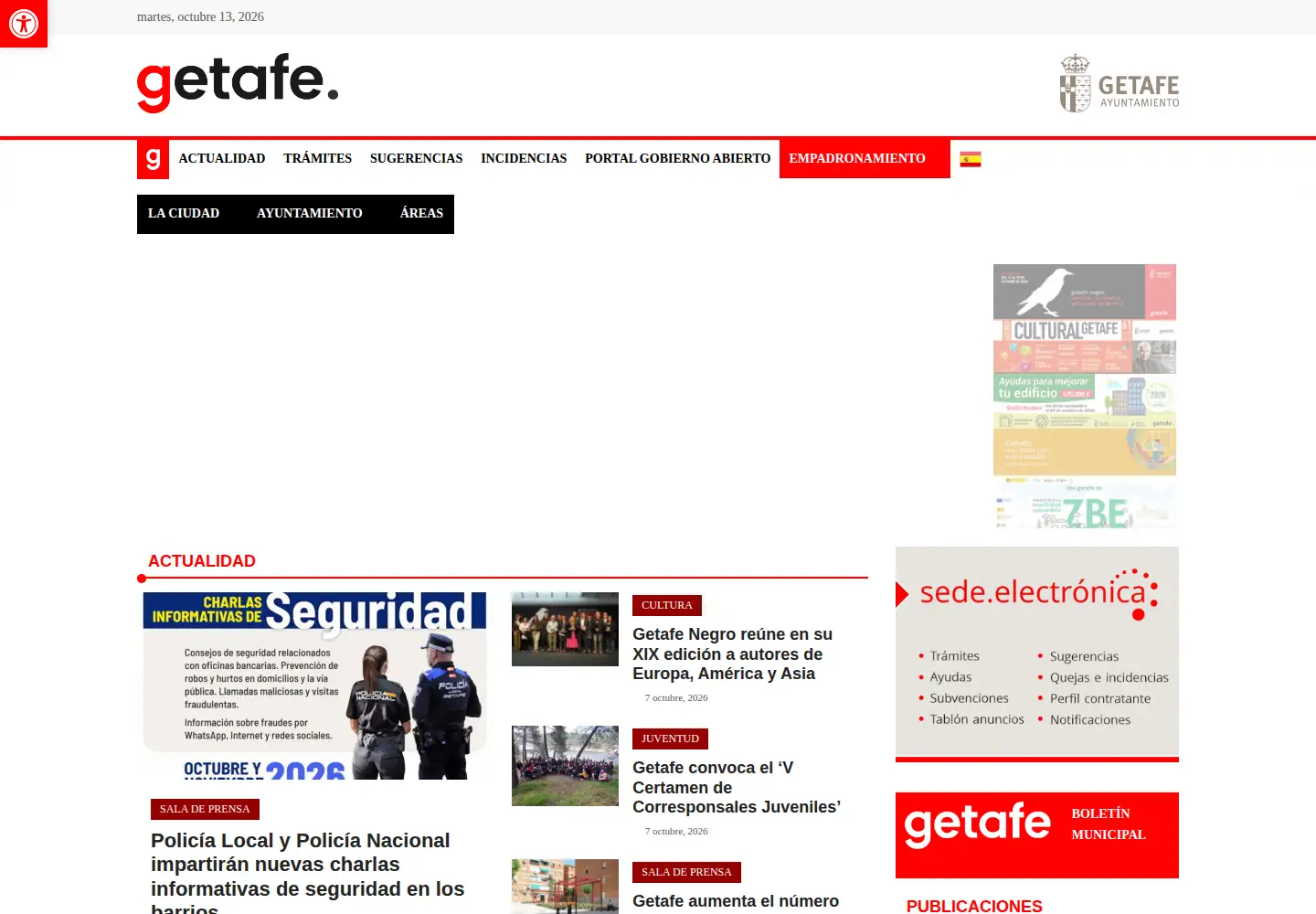 Captured homepage of getafe.es in the current scan