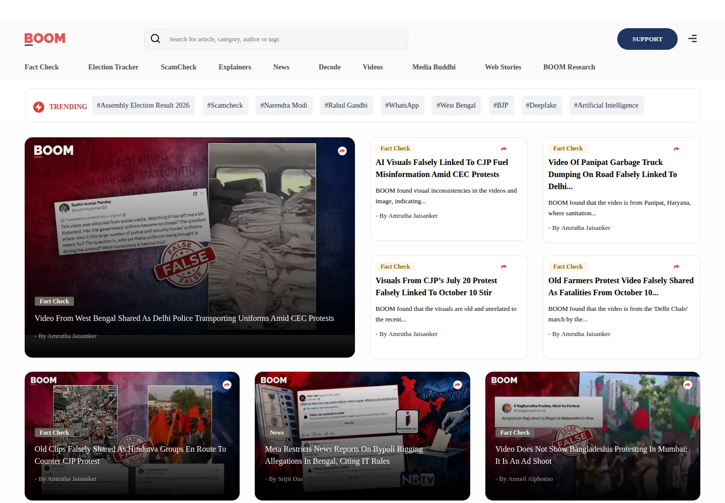 Captured homepage of boomlive.in in the current scan