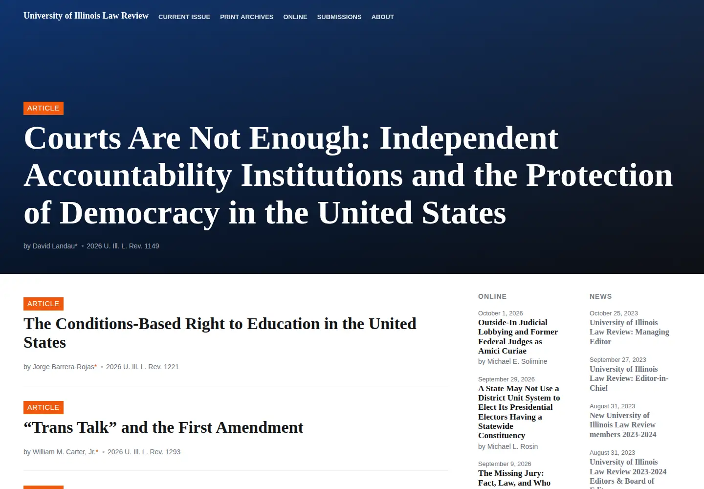 Captured homepage of illinoislawreview.org in the current scan