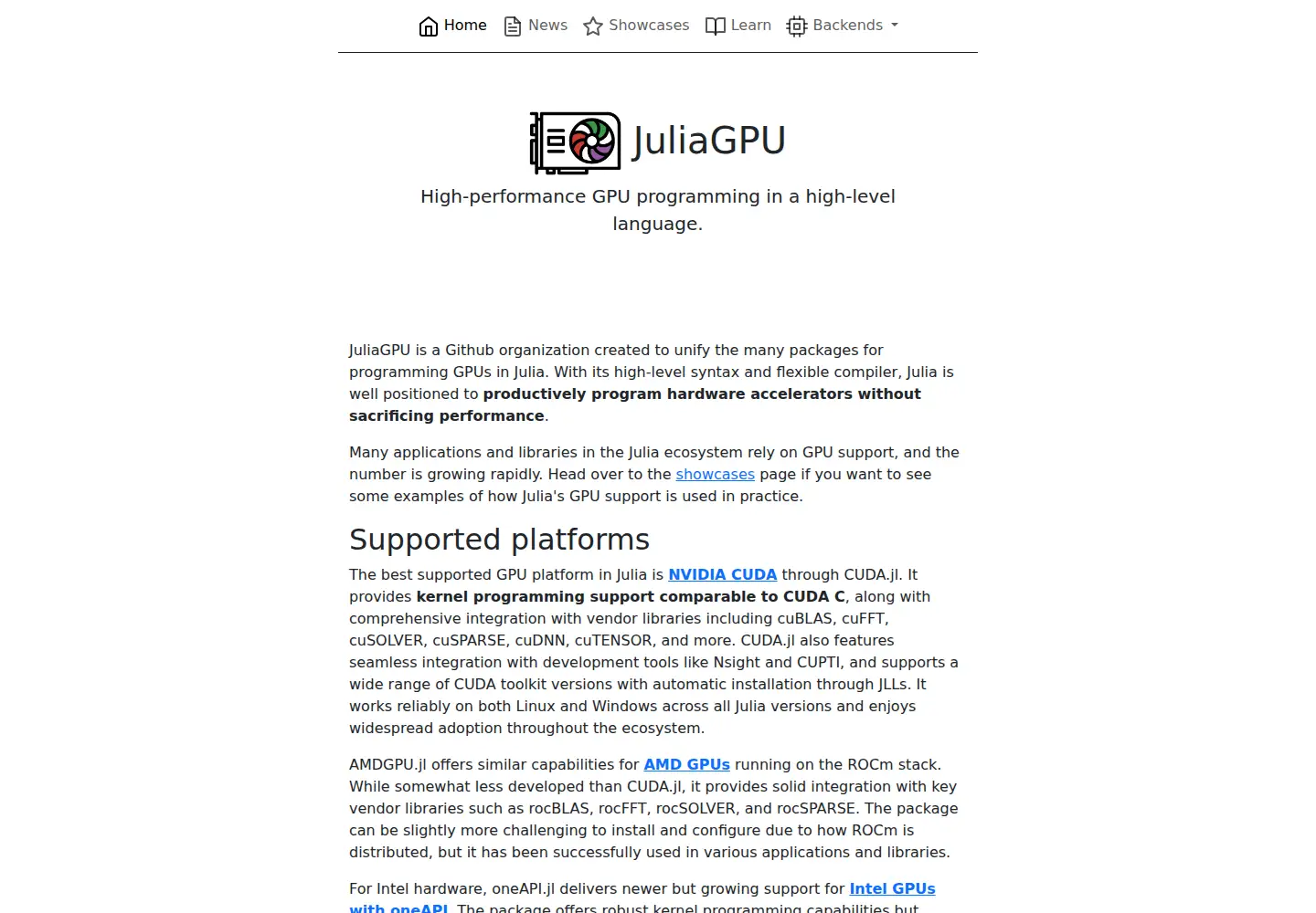 Captured homepage of juliagpu.org in the current scan