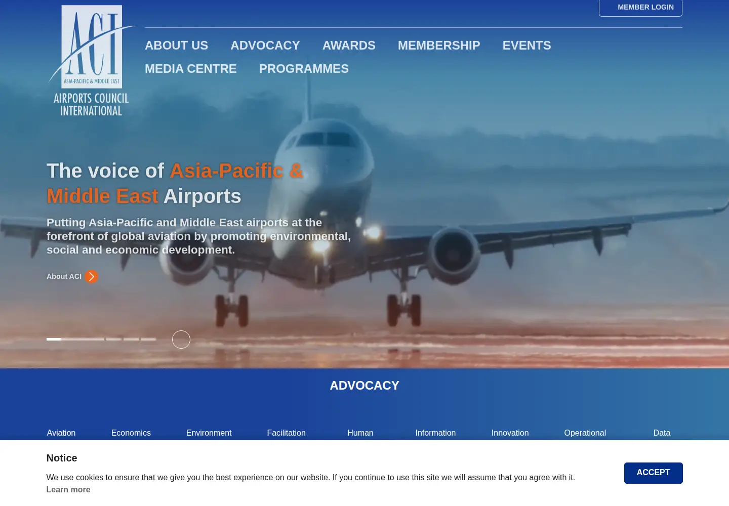 Screenshot of aci-asiapac.aero